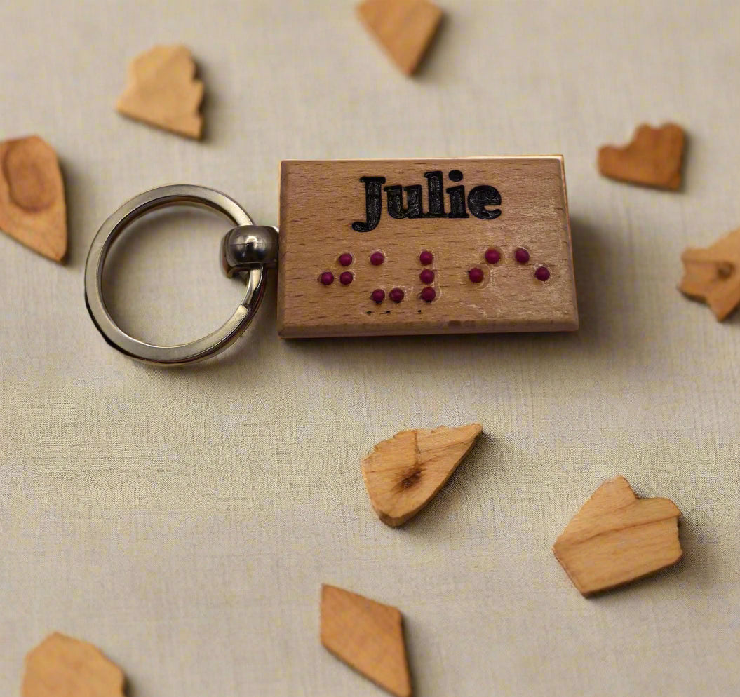 Wooden Braille Name Keychain - Braille 5 letters Personalised Braille Keychains for Gifts – Custom Wood Name Tags | NZ-Made by Aevora Designs - Aevora Designs Wooden Braille Name Keychain - Braille 5 letters Personalised Braille Keychains for Gifts – Custom Wood Name Tags | NZ-Made by Aevora Designs NZD Wood Keychain Aevora Designs KCWBCT001