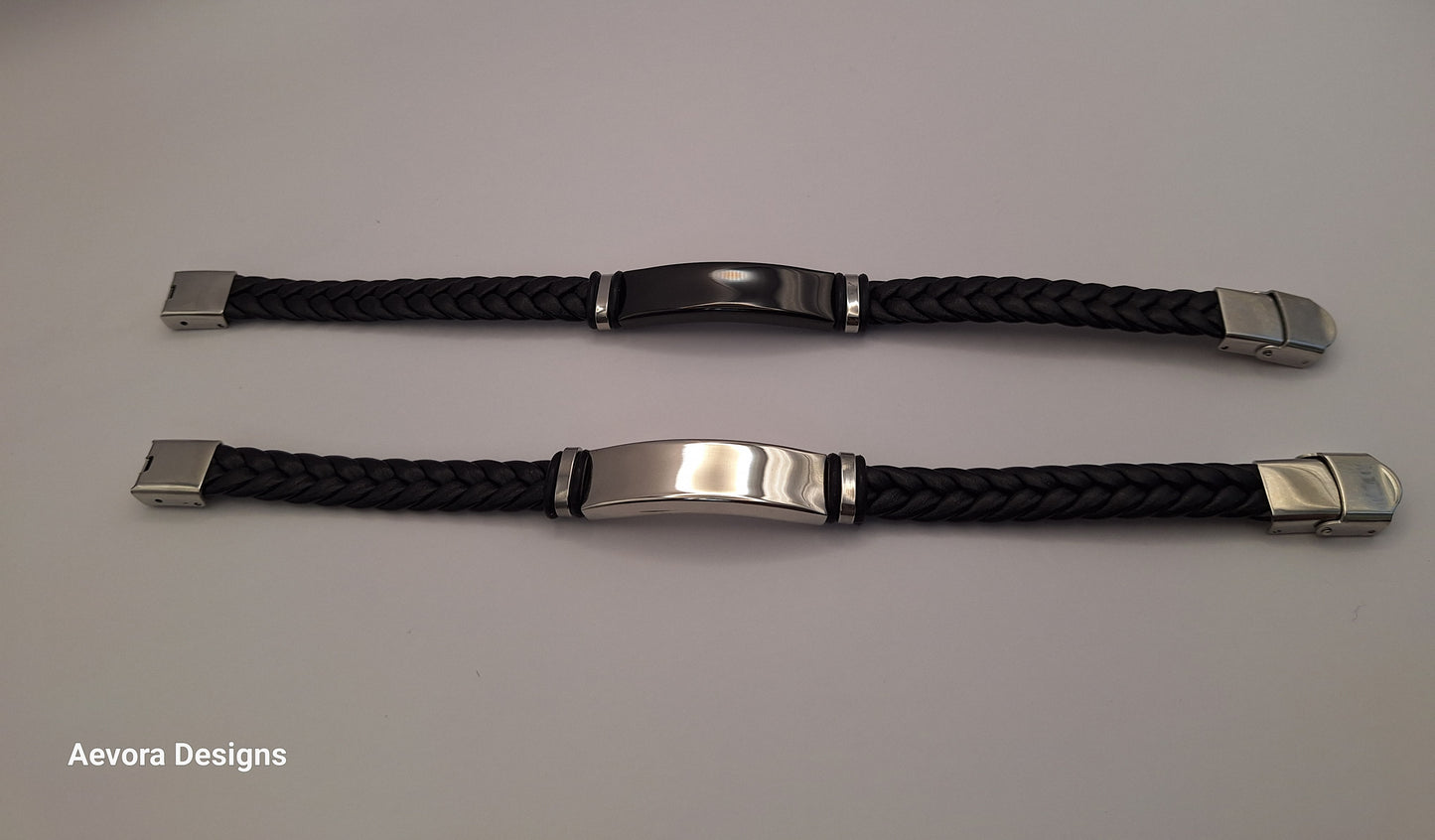 Personalized twist Leather Medical Information Wristband Black
