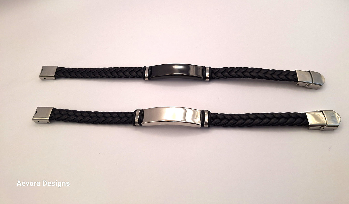 Personalized twist Leather emergency Information Wristband Black - Aevora Designs Personalized twist Leather emergency Information Wristband Black NZD Leather plate Aevora Designs LWPM002