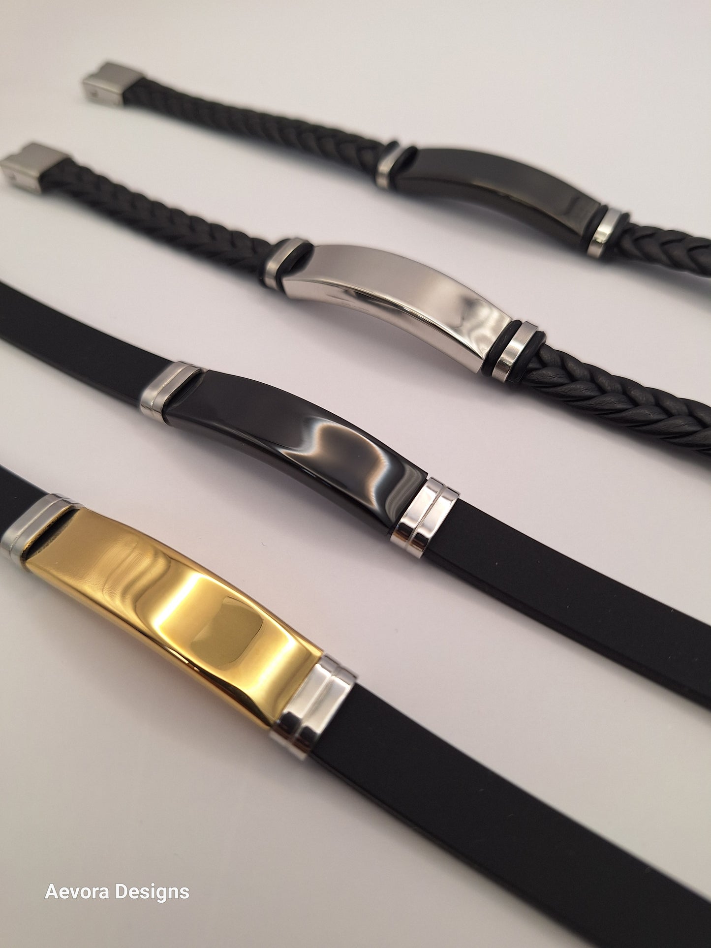 Personalized twist Leather Medical Information Wristband Black