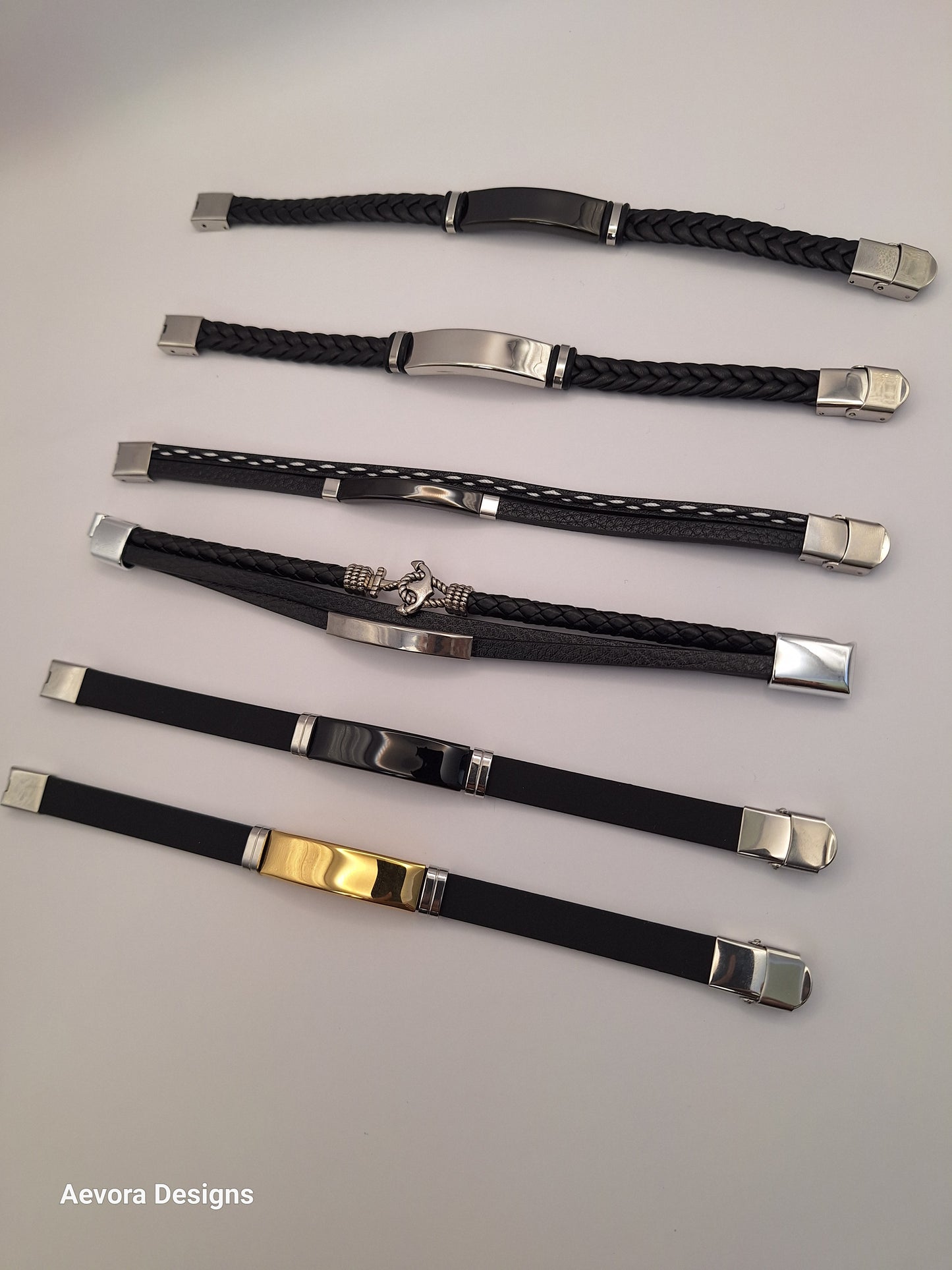 Personalized twist Leather Medical Information Wristband Black