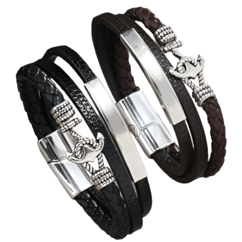 Personalized 3 layer Leather emergency Information Wristband Black - Aevora Designs Personalized 3 layer Leather emergency Information Wristband Black NZD Leather Aevora Designs WB3LBPM003