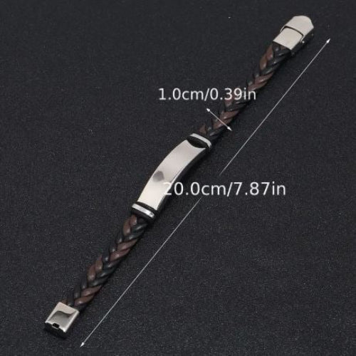 Personalized twist Leather emergency Information Wristband Black - Aevora Designs Personalized twist Leather emergency Information Wristband Black NZD Leather plate Aevora Designs LWPM002