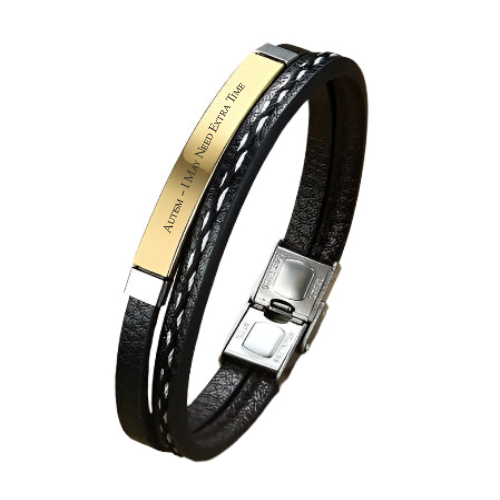 Personalized wave 2 layer Leather emergency Information Wristband Black - Aevora Designs Personalized wave 2 layer Leather emergency Information Wristband Black NZD Leather plate Aevora Designs LWPM004