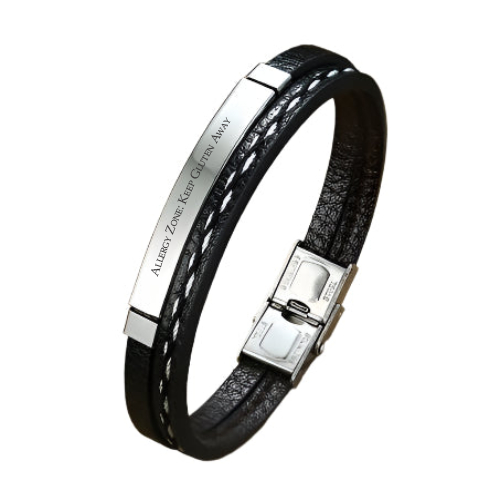 Personalized wave 2 layer Leather emergency Information Wristband Black - Aevora Designs Personalized wave 2 layer Leather emergency Information Wristband Black NZD Leather plate Aevora Designs LWPM004