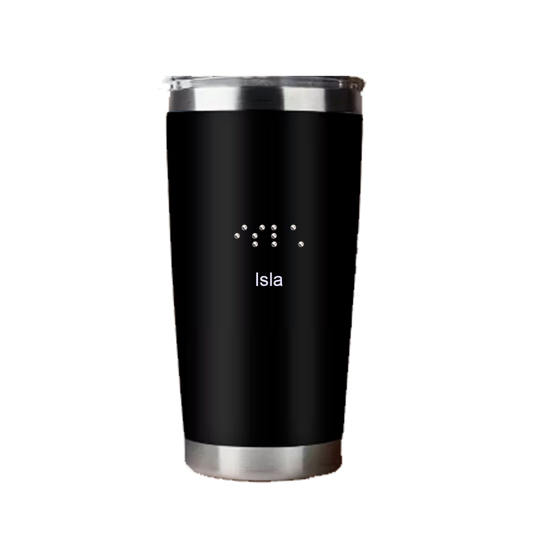Custom 20oz Stainless Steel Insulated Mug with Braille Bead Name | Personalised Coffee, Tea & Water Tumbler | Unique Gift NZ & AU