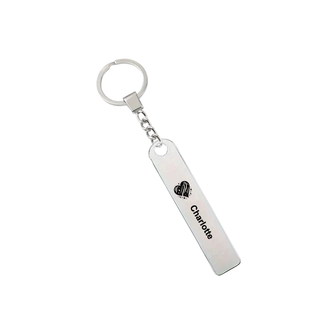 Custom Stainless Steel Flat Bar Keychain – Personalised Engraving on Both Bars, Name & Date Keepsake Gift for Him & Her, Anniversary, Valentine’s or Friendship Gift