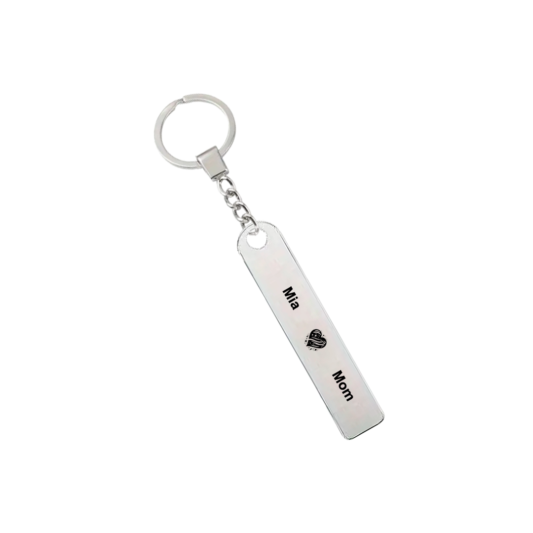 Custom Stainless Steel Flat Bar Keychain – Personalised Engraving on Both Bars, Name & Date Keepsake Gift for Him & Her, Anniversary, Valentine’s or Friendship Gift