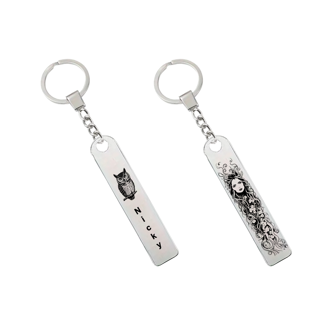 Custom Stainless Steel Flat Bar Keychain – Personalised Engraving on Both Bars, Name & Date Keepsake Gift for Him & Her, Anniversary, Valentine’s or Friendship Gift