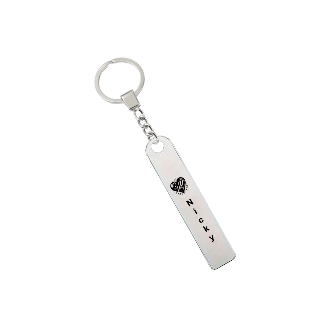 Custom Stainless Steel Flat Bar Keychain – Personalised Engraving on Both Bars, Name & Date Keepsake Gift for Him & Her, Anniversary, Valentine’s or Friendship Gift