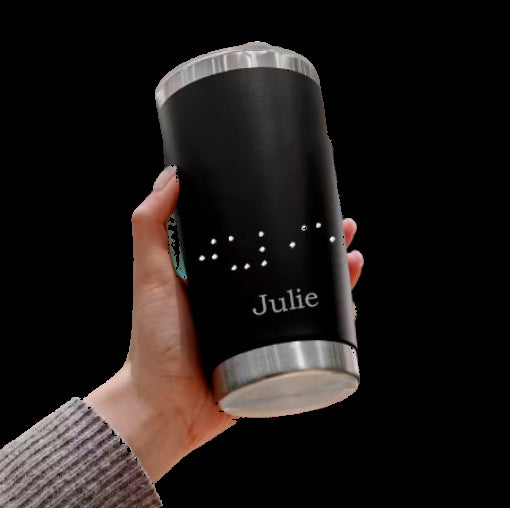 Custom 20oz Stainless Steel Insulated Mug with Braille Bead Name | Personalised Coffee, Tea & Water Tumbler | Unique Gift NZ & AU