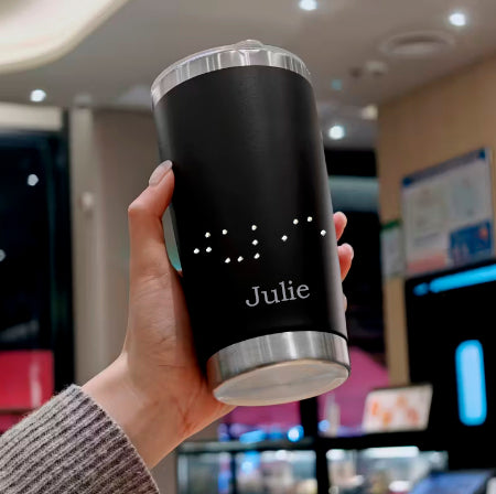 Custom 20oz Stainless Steel Insulated Mug with Braille Bead Name | Personalised Coffee, Tea & Water Tumbler | Unique Gift NZ & AU