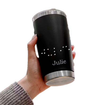 Custom 20oz Stainless Steel Insulated Mug with Braille Bead Name | Personalised Coffee, Tea & Water Tumbler | Unique Gift NZ & AU
