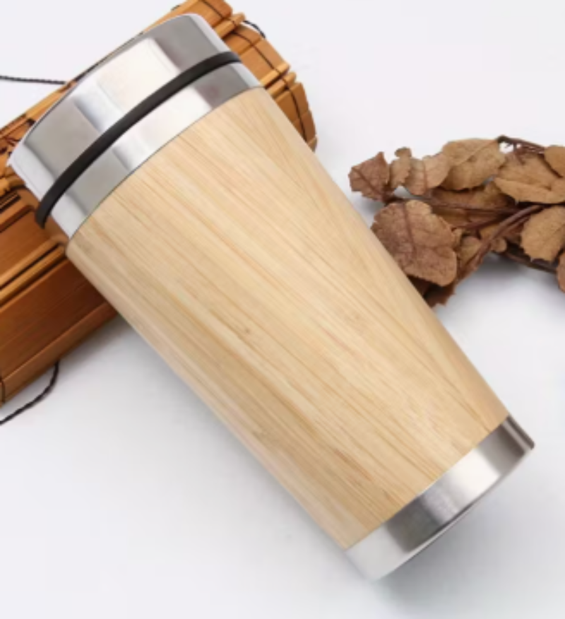Custom Braille Bamboo Insulated Cup – 450ml Double-Layer Stainless Steel Tumbler | Eco Gift for Car, Office, or Home | Personalised NZ & AU