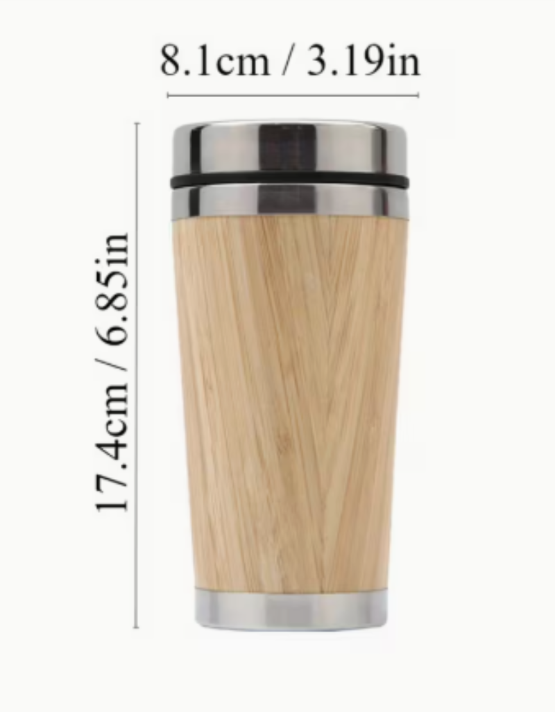 Custom Braille Bamboo Insulated Cup – 450ml Double-Layer Stainless Steel Tumbler | Eco Gift for Car, Office, or Home | Personalised NZ & AU