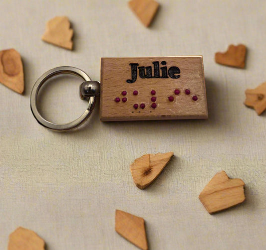Five-Letter Braille Word Wooden Keychain