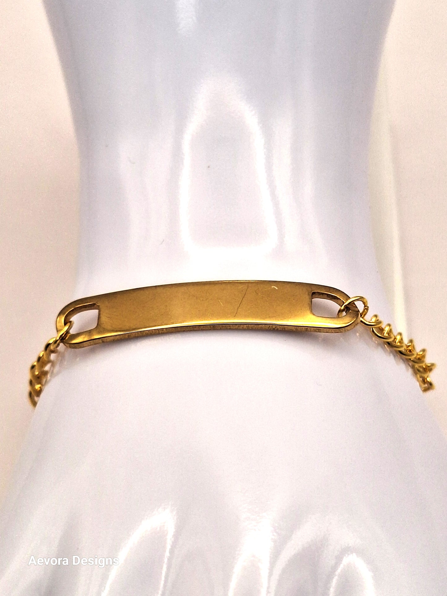 Long Oval Gold-Plated Alert Bracelet - Aevora Designs Long Oval Gold-Plated Alert Bracelet  NZD Medical Information Wristband Aevora Designs WBGROCT001