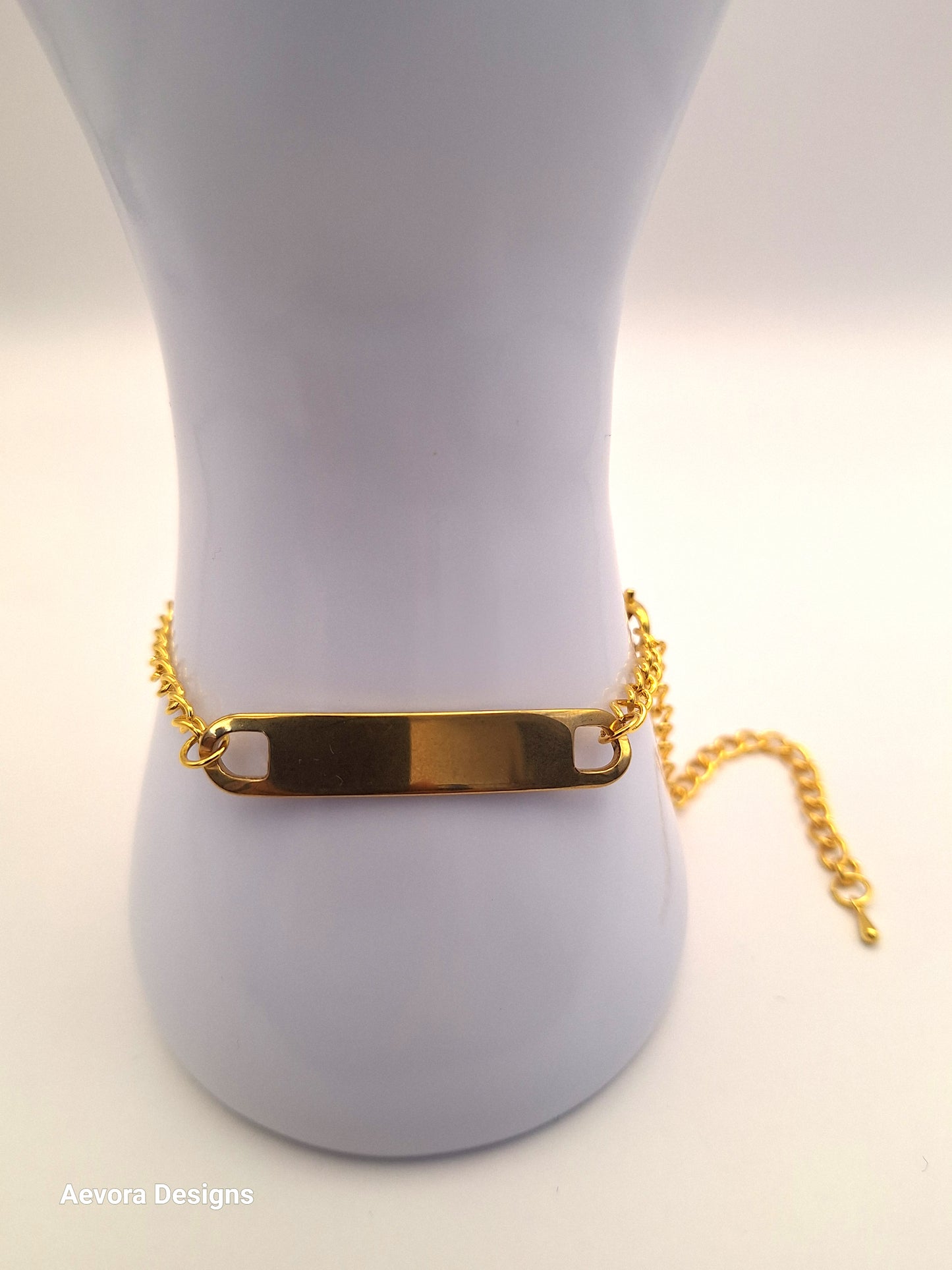 Long Oval Gold-Plated Alert Bracelet - Aevora Designs Long Oval Gold-Plated Alert Bracelet  NZD Medical Information Wristband Aevora Designs WBGROCT001