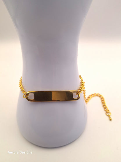 Long Oval Gold-Plated Alert Bracelet - Aevora Designs Long Oval Gold-Plated Alert Bracelet  NZD Medical Information Wristband Aevora Designs WBGROCT001