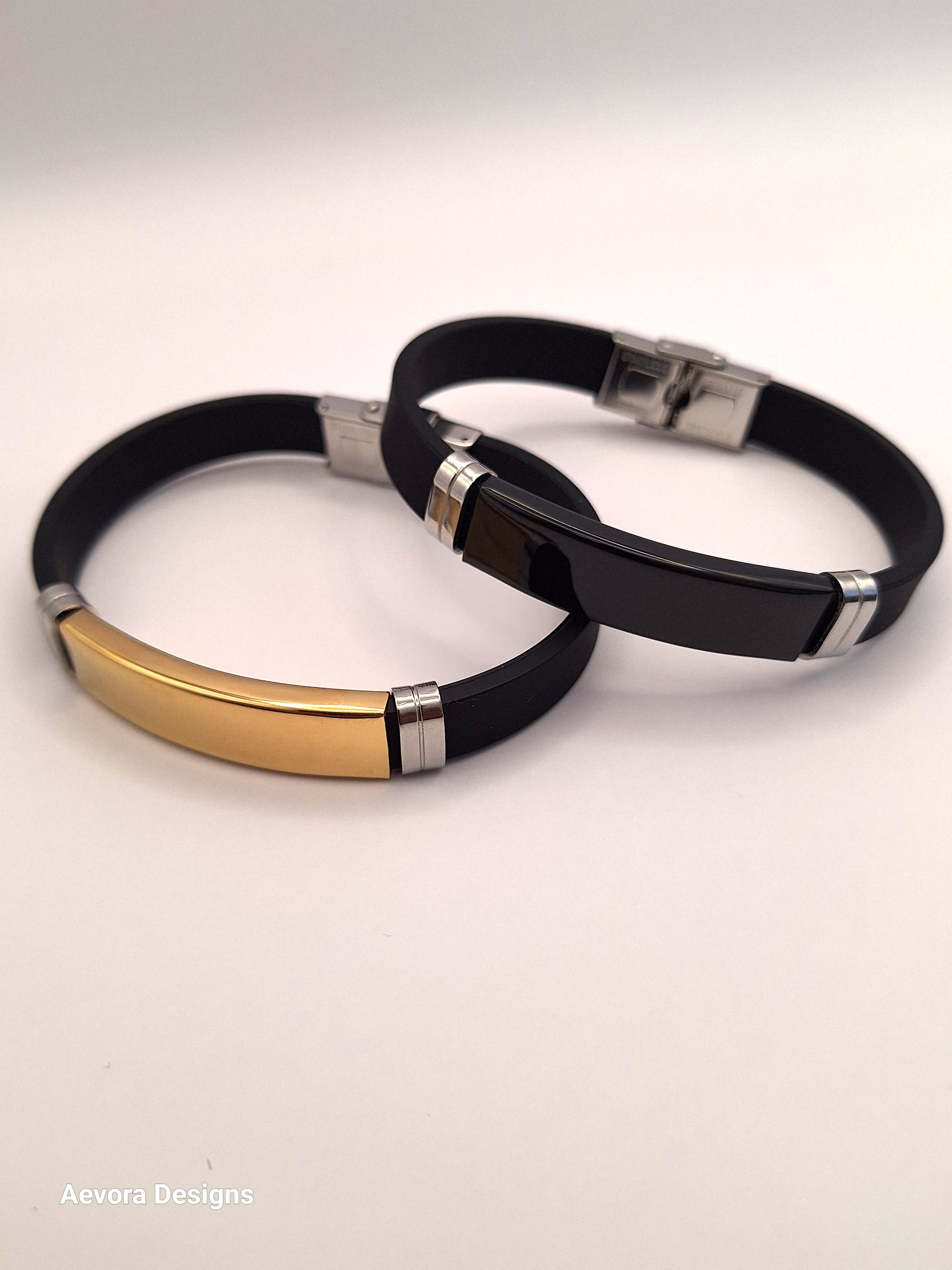 Personalized Style Stainless Steel Silicon Bracelet  Information Wristband Black - Aevora Designs Personalized Style Stainless Steel Silicon Bracelet  Information Wristband Black  NZD Leather plate Aevora Designs SWBMI001
