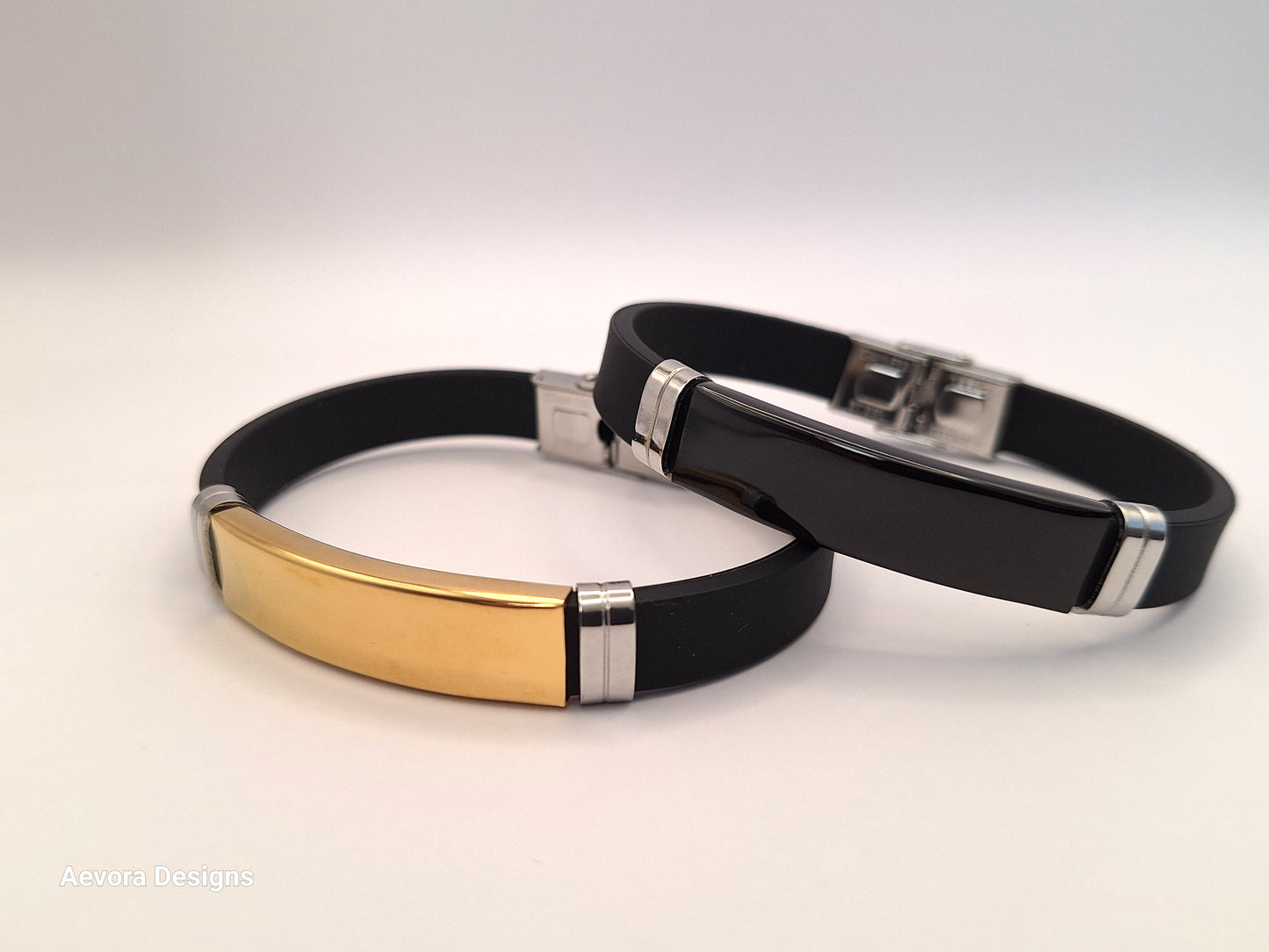 Personalized Style Stainless Steel Silicon Bracelet  Information Wristband Black - Aevora Designs Personalized Style Stainless Steel Silicon Bracelet  Information Wristband Black  NZD Leather plate Aevora Designs SWBMI001