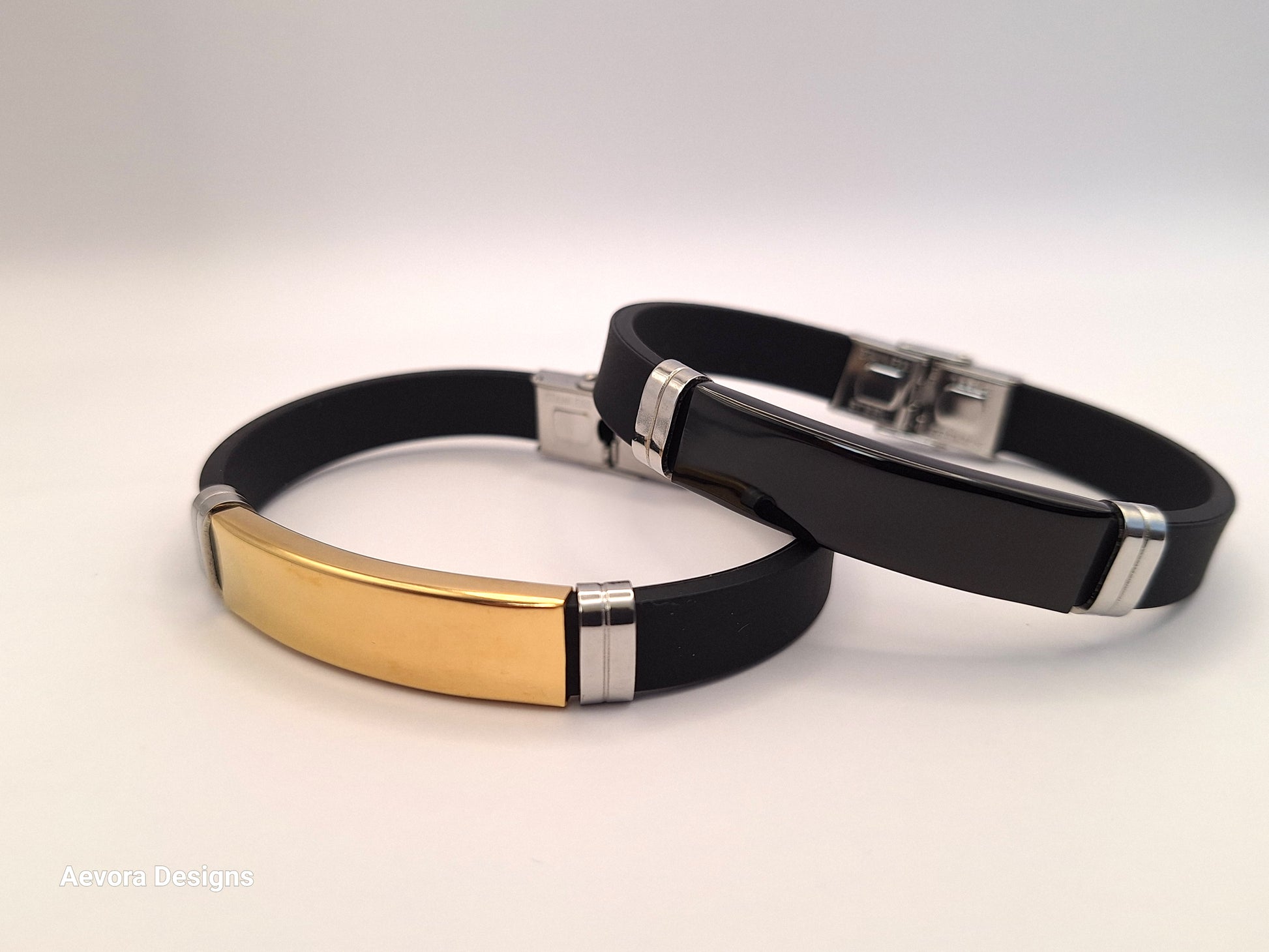 Personalized Style Stainless Steel Silicon Bracelet  Information Wristband Black - Aevora Designs Personalized Style Stainless Steel Silicon Bracelet  Information Wristband Black  NZD Leather plate Aevora Designs SWBMI001