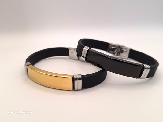 Personalized Style Stainless Steel Silicon Bracelet  Information Wristband Black - Aevora Designs Personalized Style Stainless Steel Silicon Bracelet  Information Wristband Black  NZD Leather plate Aevora Designs SWBMI001