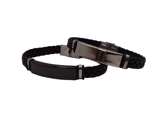 Personalized twist Leather Medical Information Wristband Black