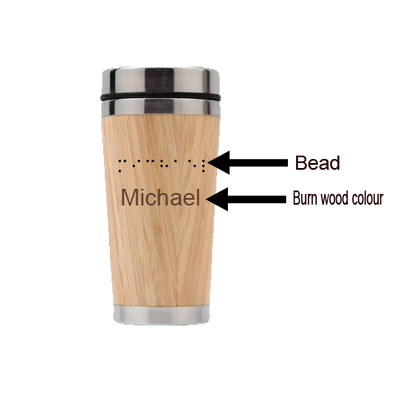 Custom Braille Bamboo Insulated Cup – 450ml Double-Layer Stainless Steel Tumbler | Eco Gift for Car, Office, or Home | Personalised NZ & AU