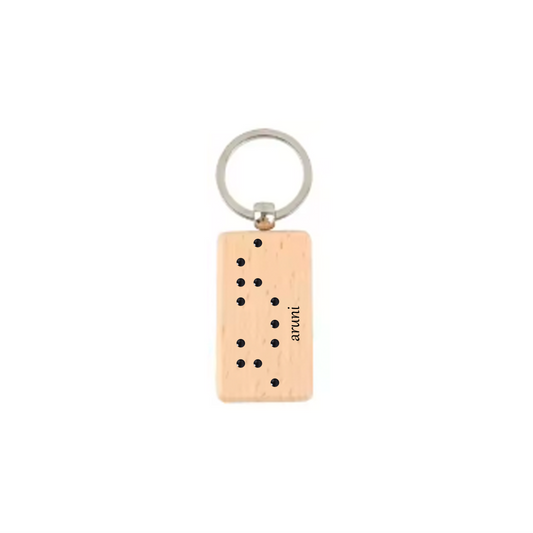 Personalized Wood Braille Keychain – With Custom family Image & Braille 3 letter