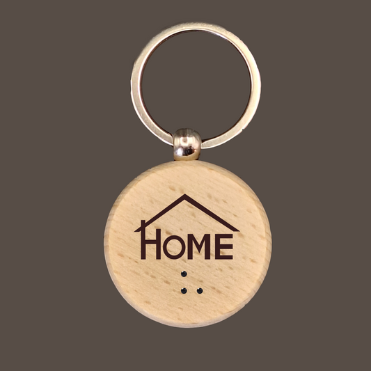 Circle Braille Letter Wooden Keychain