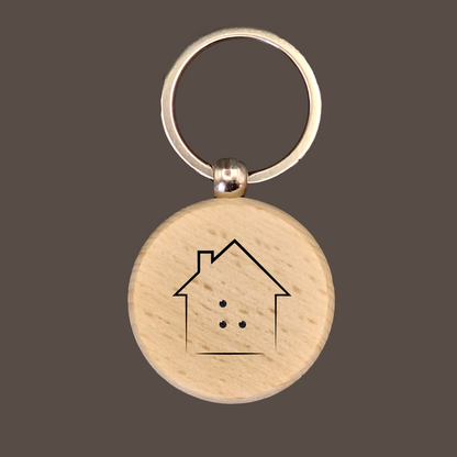 Circle Braille Letter Wooden Keychain