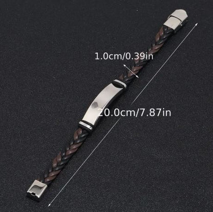 Personalized twist Leather Medical Information Wristband Black