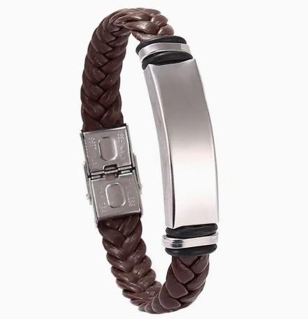 Personalized twist Leather Medical Information Wristband Black