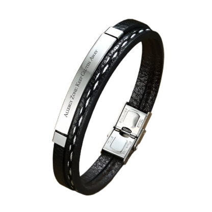 Personalized wave 2 layer Leather emergency Information Wristband Black - Aevora Designs Personalized wave 2 layer Leather emergency Information Wristband Black  NZD Leather plate Aevora Designs LWPM004