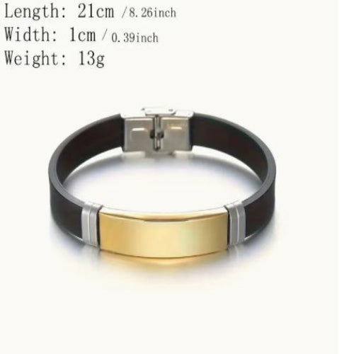 Personalized Style Stainless Steel Silicon Bracelet  Information Wristband Black - Aevora Designs Personalized Style Stainless Steel Silicon Bracelet  Information Wristband Black  NZD Leather plate Aevora Designs SWBMI001
