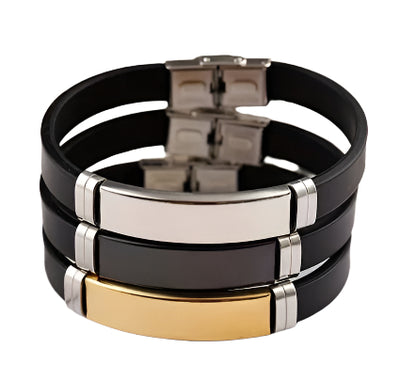 Personalized Style Stainless Steel Silicon Bracelet  Information Wristband Black - Aevora Designs Personalized Style Stainless Steel Silicon Bracelet  Information Wristband Black  NZD Leather plate Aevora Designs SWBMI001