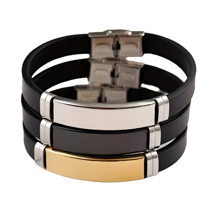 Personalized Style Stainless Steel Silicon Bracelet Medical Information Wristband Black