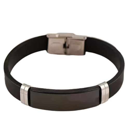 Personalized Style Stainless Steel Silicon Bracelet  Information Wristband Black - Aevora Designs Personalized Style Stainless Steel Silicon Bracelet  Information Wristband Black  NZD Leather plate Aevora Designs SWBMI001