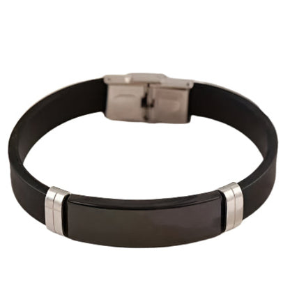Personalized Style Stainless Steel Silicon Bracelet  Information Wristband Black - Aevora Designs Personalized Style Stainless Steel Silicon Bracelet  Information Wristband Black  NZD Leather plate Aevora Designs SWBMI001