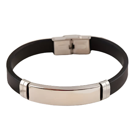 Personalized Style Stainless Steel Silicon Bracelet  Information Wristband Black - Aevora Designs Personalized Style Stainless Steel Silicon Bracelet  Information Wristband Black  NZD Leather plate Aevora Designs SWBMI001