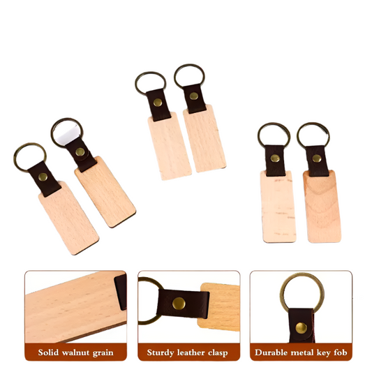 Personalized Wood Keychain with braille 6 letter text – With Leather Loop & Steel Ring