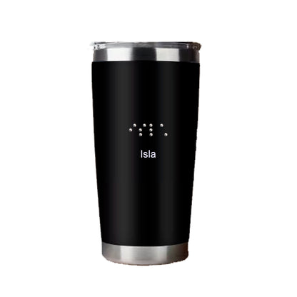 Custom 20oz Stainless Steel Insulated Mug with Braille Bead Name | Personalised Coffee, Tea & Water Tumbler | Unique Gift NZ & AU