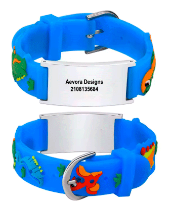 Kids Medical ID Silicone Bracelet – Fun Cartoon Designs Silver Steel Plate