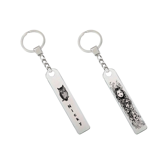 Custom Stainless Steel Flat Bar Keychain – Personalised Engraving on Both Bars,  Name & Date Keepsake Gift for Him & Her, Anniversary, Valentine’s or Friendship Gift