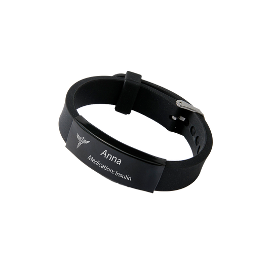 Black Medical ID Bracelet – Custom Engraved for Men, Women & Kids | NZ Made, Free Delivery