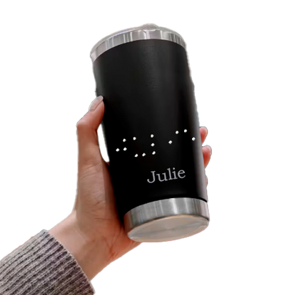 Custom 20oz Stainless Steel Insulated Mug with Braille Bead Name | Personalised Coffee, Tea & Water Tumbler | Unique Gift NZ & AU
