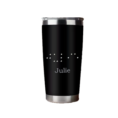 Custom 20oz Stainless Steel Insulated Mug with Braille Bead Name | Personalised Coffee, Tea & Water Tumbler | Unique Gift NZ & AU
