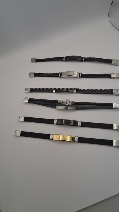 Personalized twist Leather Medical Information Wristband Black