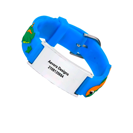 Kids Medical ID Silicone Bracelet – Fun Cartoon Designs Silver Steel Plate
